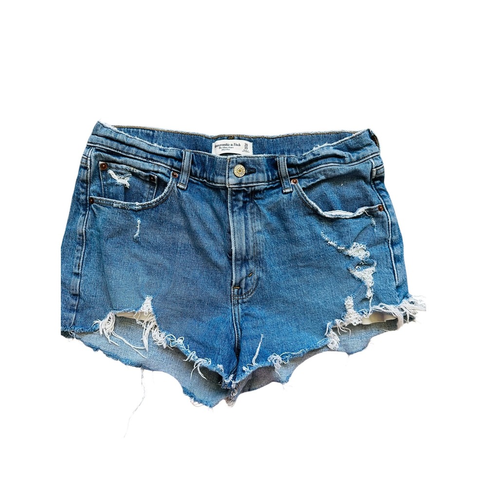 Abercrombie & Fitch The‎ Mom Short Mid Rise Distressed Denim Blue Shorts Size 30